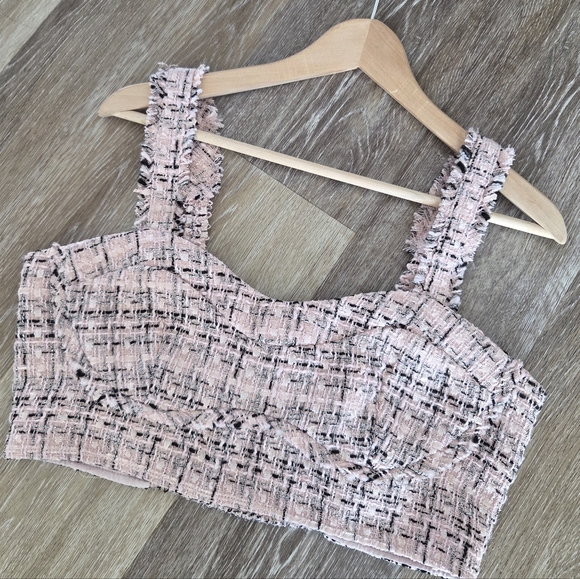 Wild Fable Tweed Boucle Tiny Tank Crop Top & Skort Set Pink NWT Skirt Spring - Picture 7 of 16